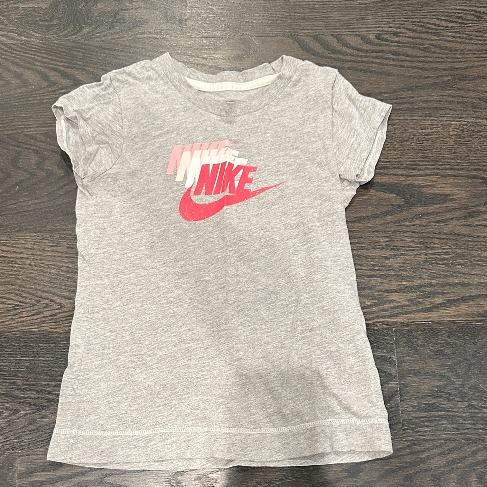 Nike Kids Gray Tee with Pink Logo